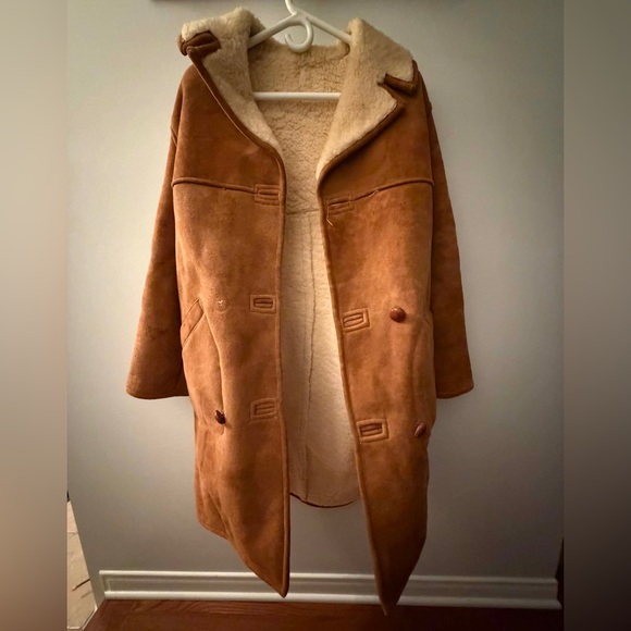 Other - Vintage Real Sheepskin Shearling Coat Size 34 Camel Brown Winter Jacket